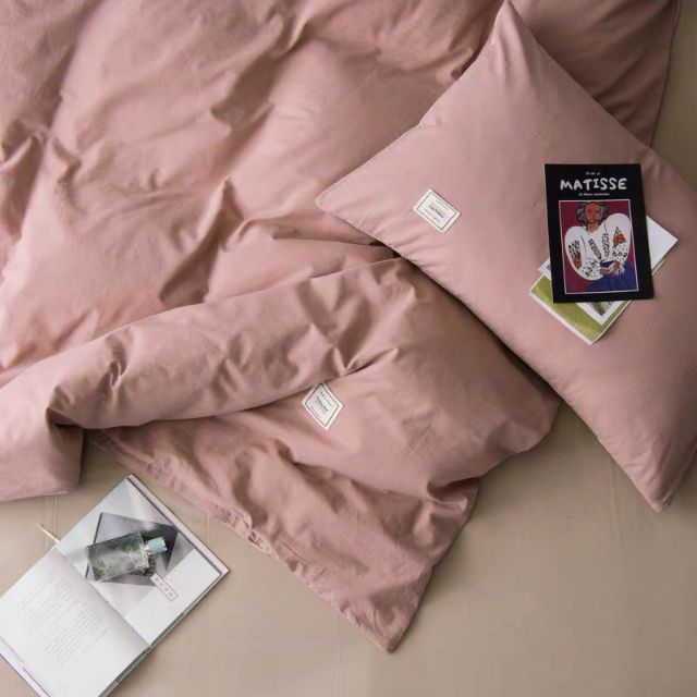 Bộ Chăn Ga Gối Cotton Tici Hồng Be Cao Cấp