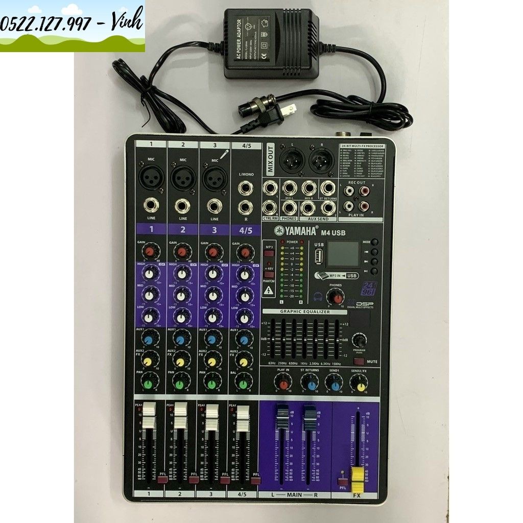 Bàn Trộn Am thanh chuyên nghiệp Mixer M4-USB - 99 hiêu ứng (kèm Jack chuyên 6.5mm ra 3.5 hoăc bong sen) - Gia Khang Shop