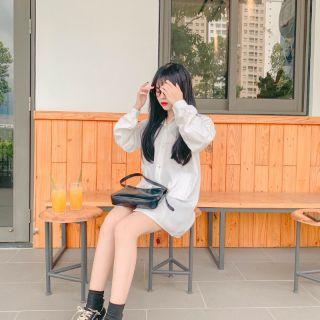 Áo sơ mi nữ oversize form dài cá tính [ẢNH THẬT]