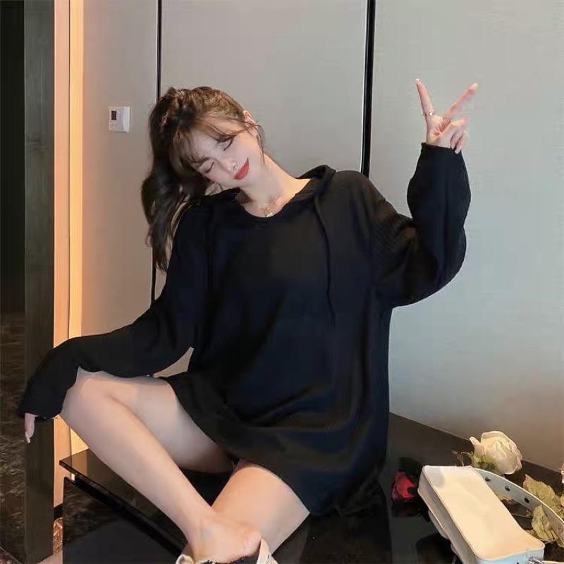 Áo giấu quần đan ô có mũ oversize