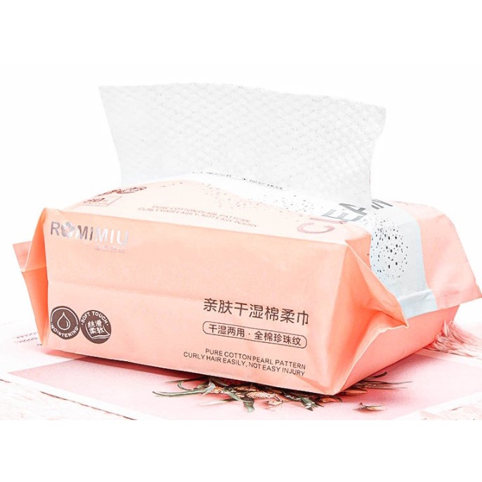 Khăn Lau Mặt Khô, Khăn Tẩy Trang Cotton ROMIMIU 80 miếng dùng 1 lần tự nhiên, an toàn cho da (RM22)