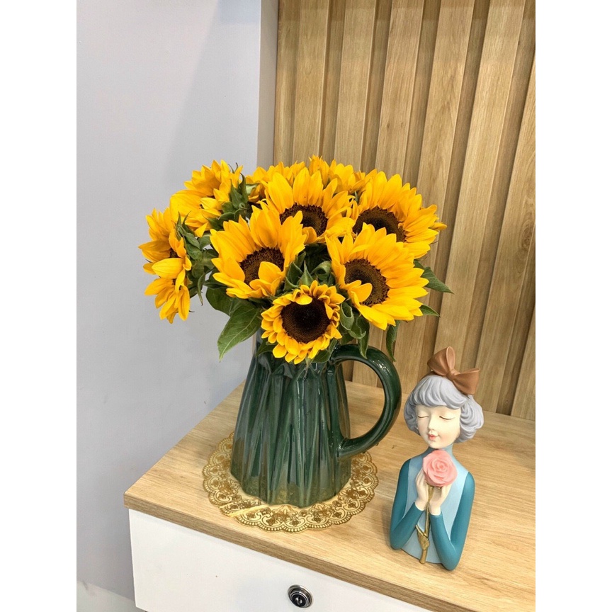 Lọ hoa gốm sứ Bát Tràng dáng quai sữa cao 22 cm màu xanh - Bình cắm hoa trang trí decor phòng khách, bàn làm việc đẹp