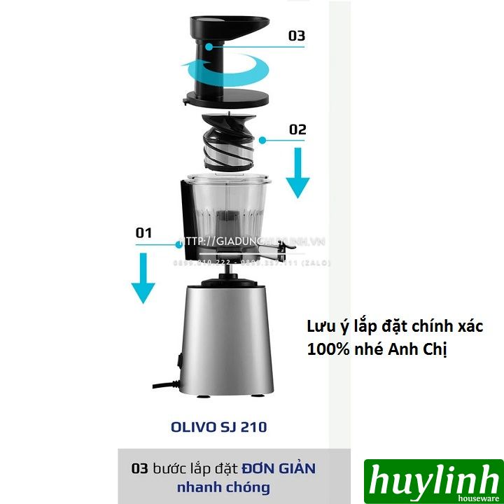 [Mã ELHA22 giảm 5% đơn 300K] Máy ép chậm Olivo SJ210 - 200W - 3 trong 1 - Tặng voucher + Công thức ép