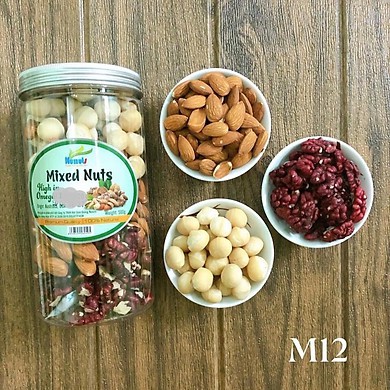 M12 -Mix 3 hạt dinh dưỡng đã tách vỏ, ăn liền Nunuts ( hạt macca, hạt hạnh nhân, hạt óc chó đỏ).