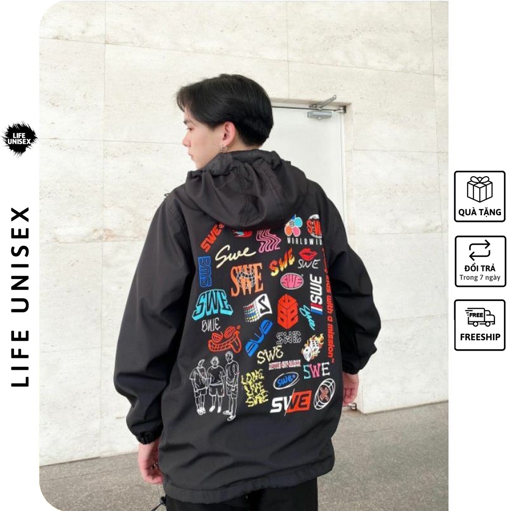 Áo khoác dù SWE LOGO nam nữ form rộng Unisex 2 lớp Chống Nắng Siêu Hot ulzzang Jacket Bomber Life Unisex