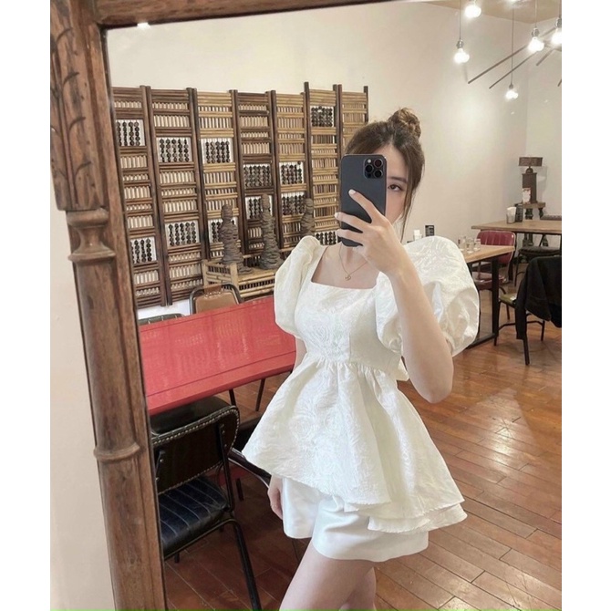 SET 2 MÓN: ÁO BABYDOLL GẤM TAY PHỒNG & QUẦN SHORT