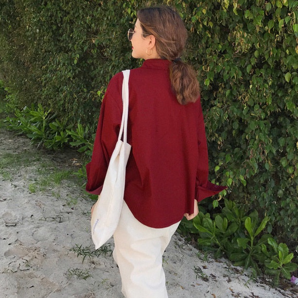 Áo Sơ Mi Tay Dài Dáng Rộng Plus Size Màu Trơn Phong Cách Hàn Quốc Thời Trang Cho Nữ