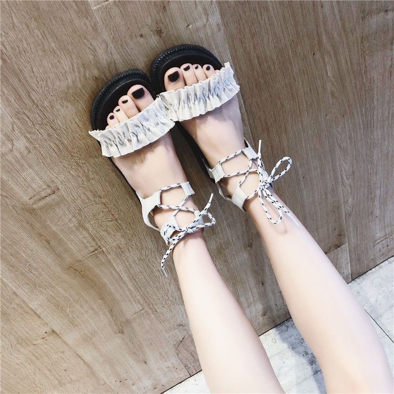 [in stock] sandals women's summer new fashion casual shoes Korean version Harajuku style student slippers summer thick soled lazy beach shoes 355