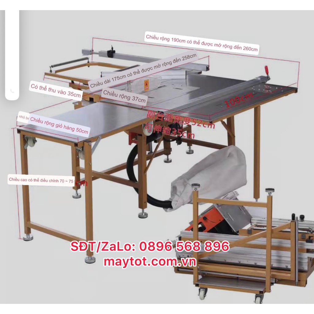 Cưa Bàn Trượt Mini WJ300 Hệ Nâng Hạ Điện