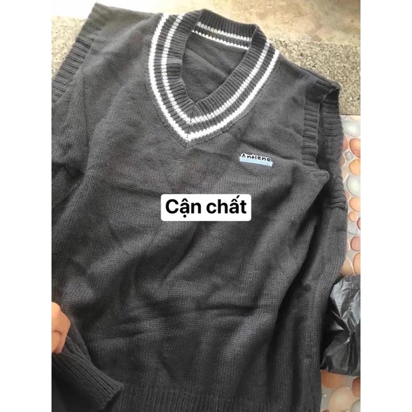 Áo Gile Len Viền kẻ Form Rộng màu ghi phong cách Hàn quốc