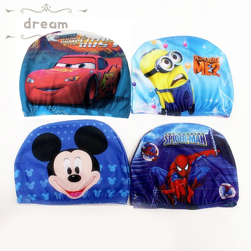 【DREAMLIFE】Children Kids Cute Cartoon Printed Polyester Bathing Hat Summer Swimming Cap High Flexibility
