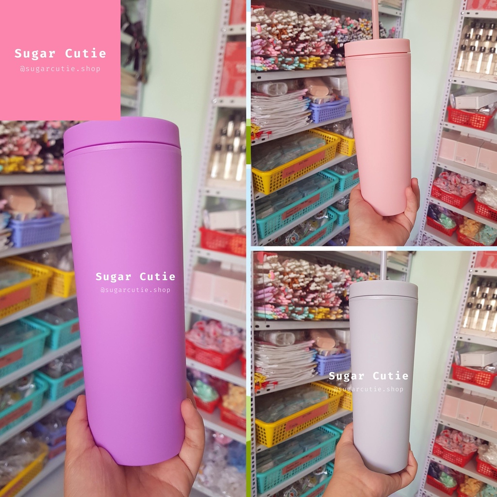 Ly giữ nhiệt Pastel 650ml dáng cao tặng kèm sticker 3D trang trí