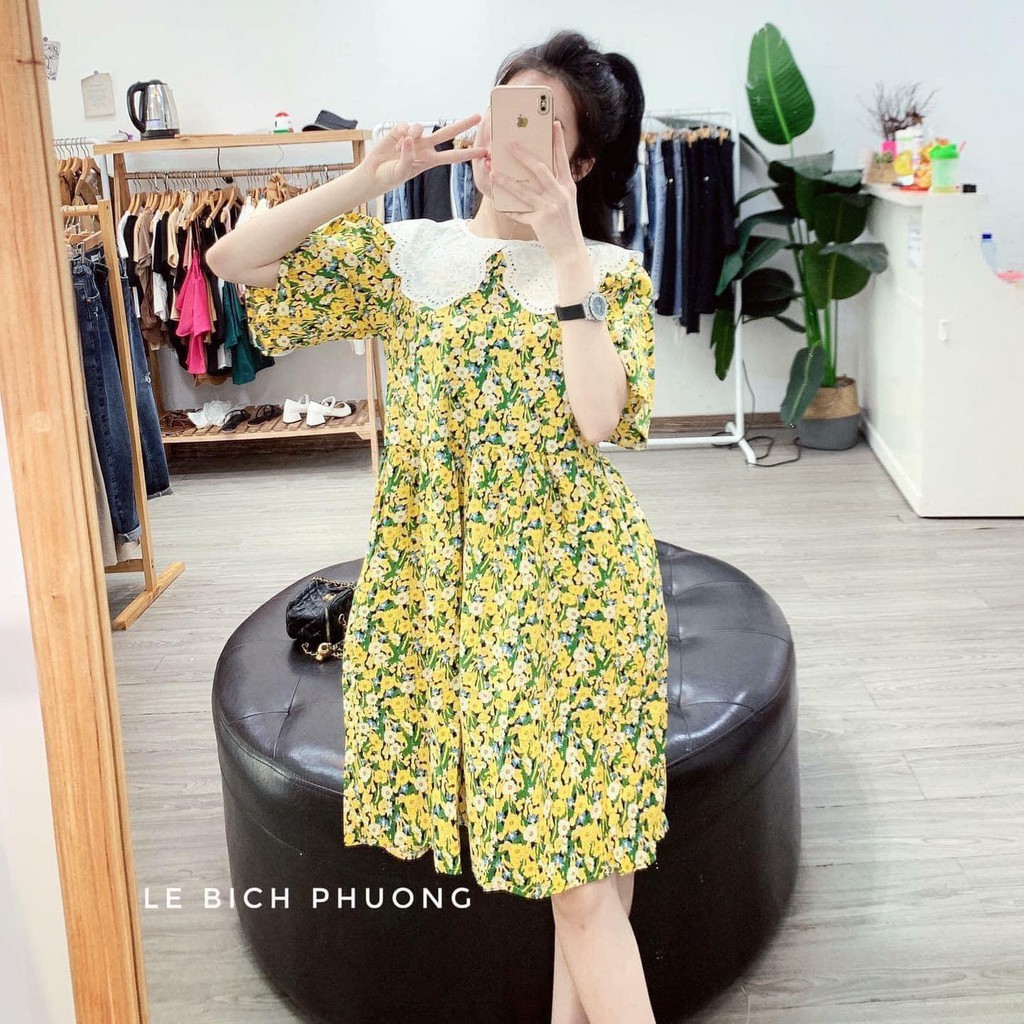 Đầm hoa babydoll 🍀váy nữ hoa nhí phối cổ ren bao chất cực xinh ,phong cách vintage-ulzzang thờitrang1989 | BigBuy360 - bigbuy360.vn