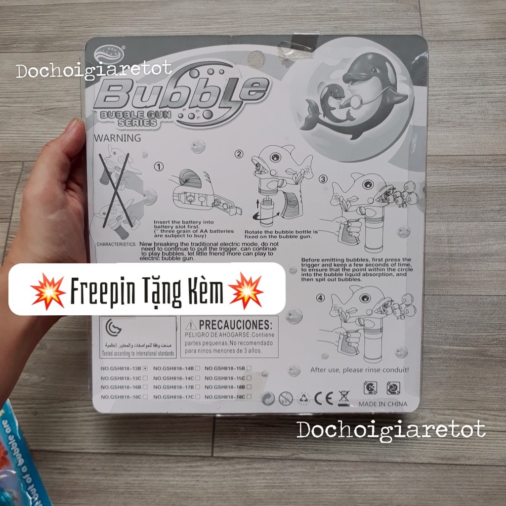 Súng bắn bong bóng cá heo trong loại lớn có nhạc đèn tặng kèm pin