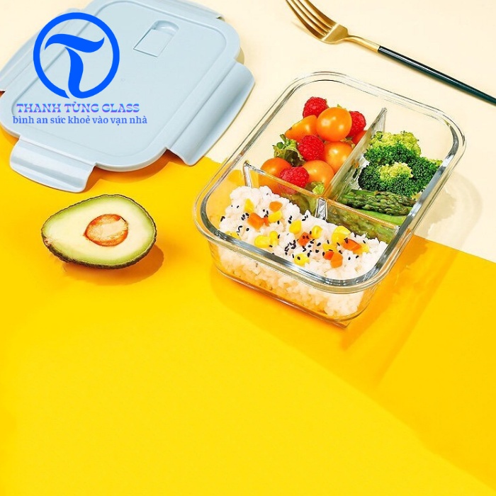 Hộp cơm thủy tinh cao cấp 3 ngăn, Hộp đựng thức ăn thủy tinh 1000ML