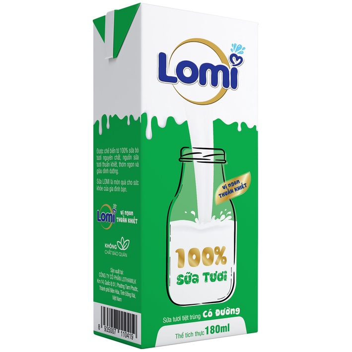 Thùng Sữa Tươi Tiệt Trùng LOMI Có đường 180ml (48 hộp × 12 lốc)