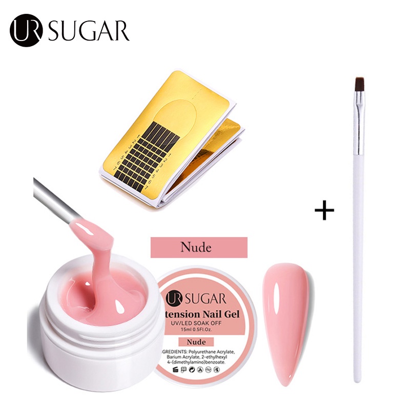 Set 2/ 3 gel sơn đắp nối móng tay UR SUGAR tông màu trắng hồng trong suốt 15ml