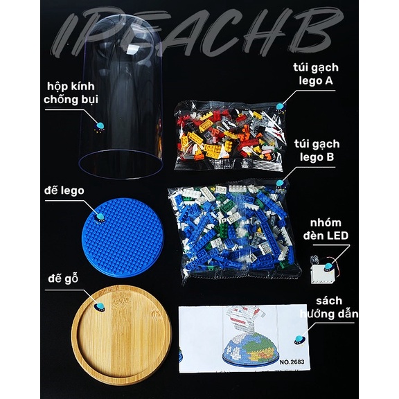 Mô hình lắp ghép hình phi hành gia có lồng kính,đế gỗ và đèn led độc đáo DIY