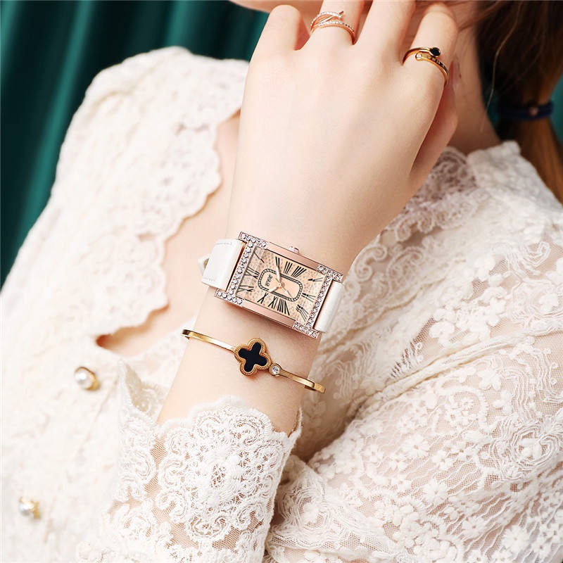 Đồng Hồ Mặt Chữ Nhật Dây Da Thời Trang Cho Nữ