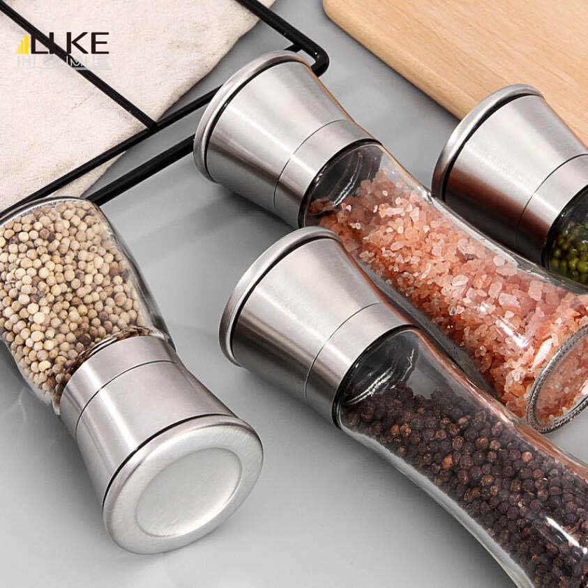304 Stainless Steel Manual Pepper Grinder Glass Bottle  Pepper Mill Kitchen Products