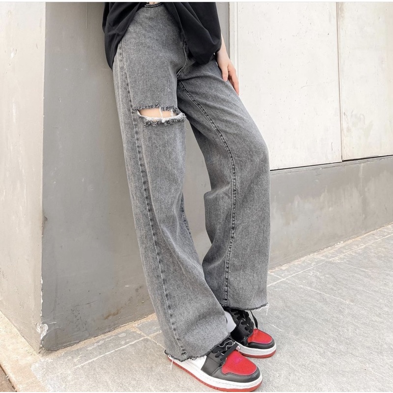 [Ảnh thật] Quần bò nữ loe rách gối 30236 jean ống rộng rách trendy 1969storehue