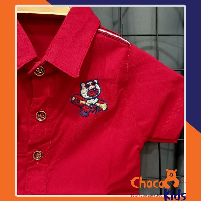 ÁO SƠ MI BÉ TRAI MÀU ĐỎ THUN COTTON CO GIÃN 4 CHIỀU
