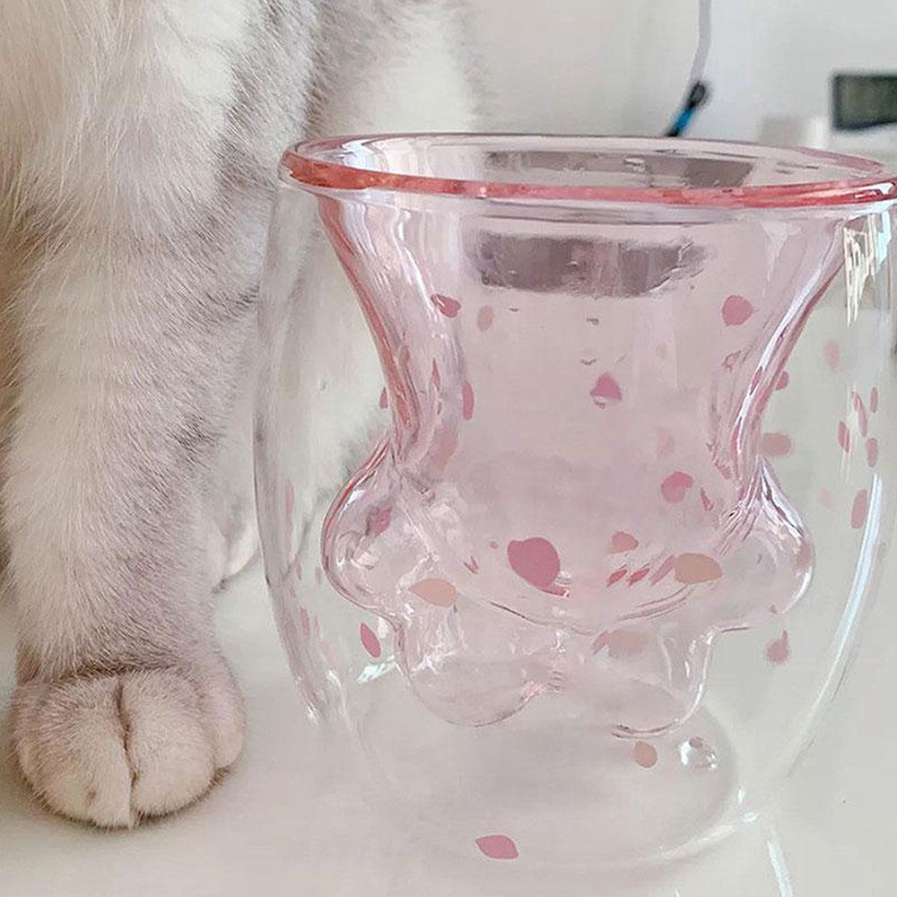Ly uống nước hai lớp bằng thủy tinh hình chân mèo ngộ nghĩnh Cat's Claw Ly nước dễ thương cho bạn gái | BigBuy360 - bigbuy360.vn