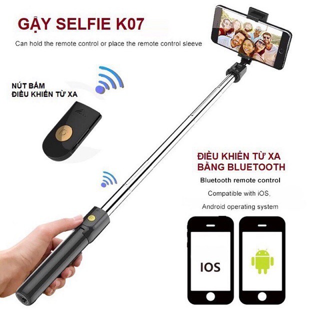 [RẺ VÔ ĐỊCH GIÁ SỈ ]Gậy Chụp Ảnh Tự Sướng Selfie Kiêm Giá Đỡ Tripod 3 Chân Cho Điện Thoại Bluetooth K07