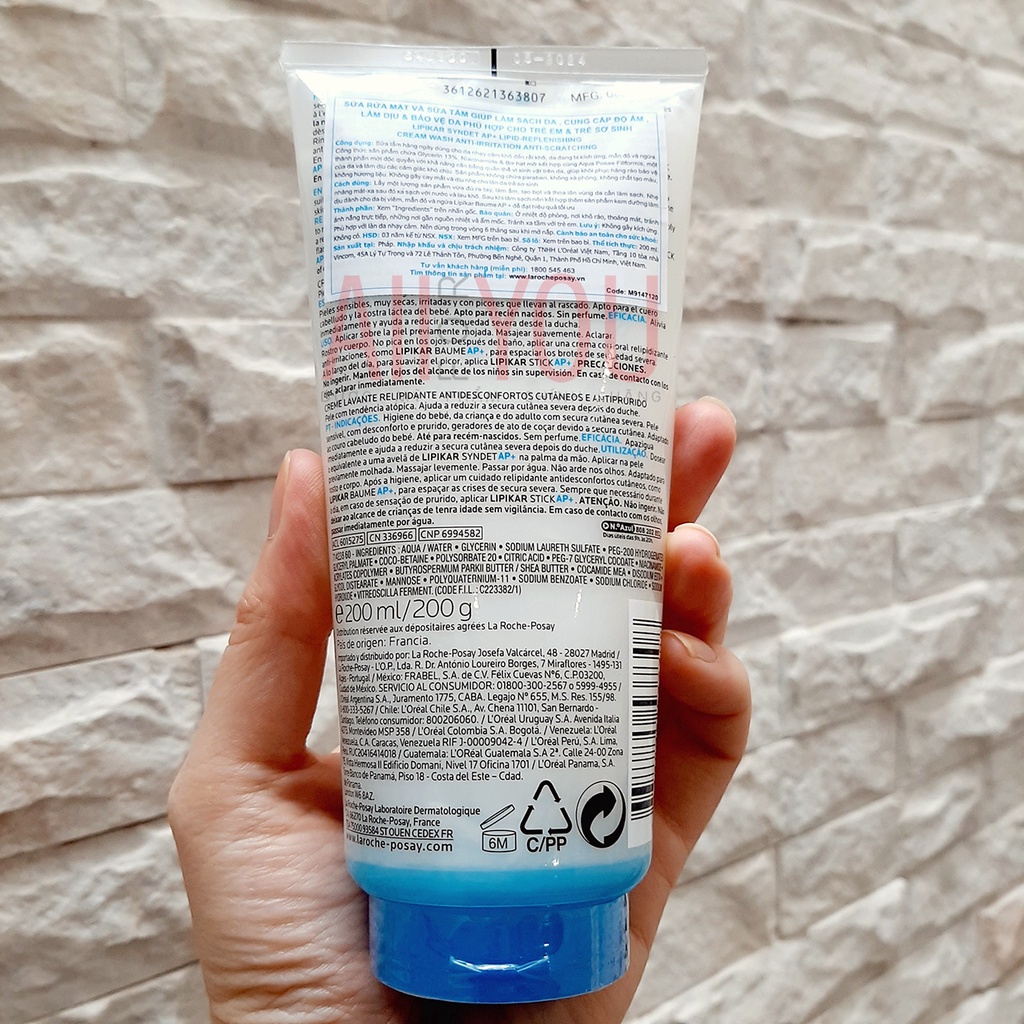 La Roche Posay Lipikar Syndet AP+ Cream 200mL - Sữa Rửa Mặt Và Tắm Cho Da Khô, Da Nhạy Cảm, Mẫn Ngứa