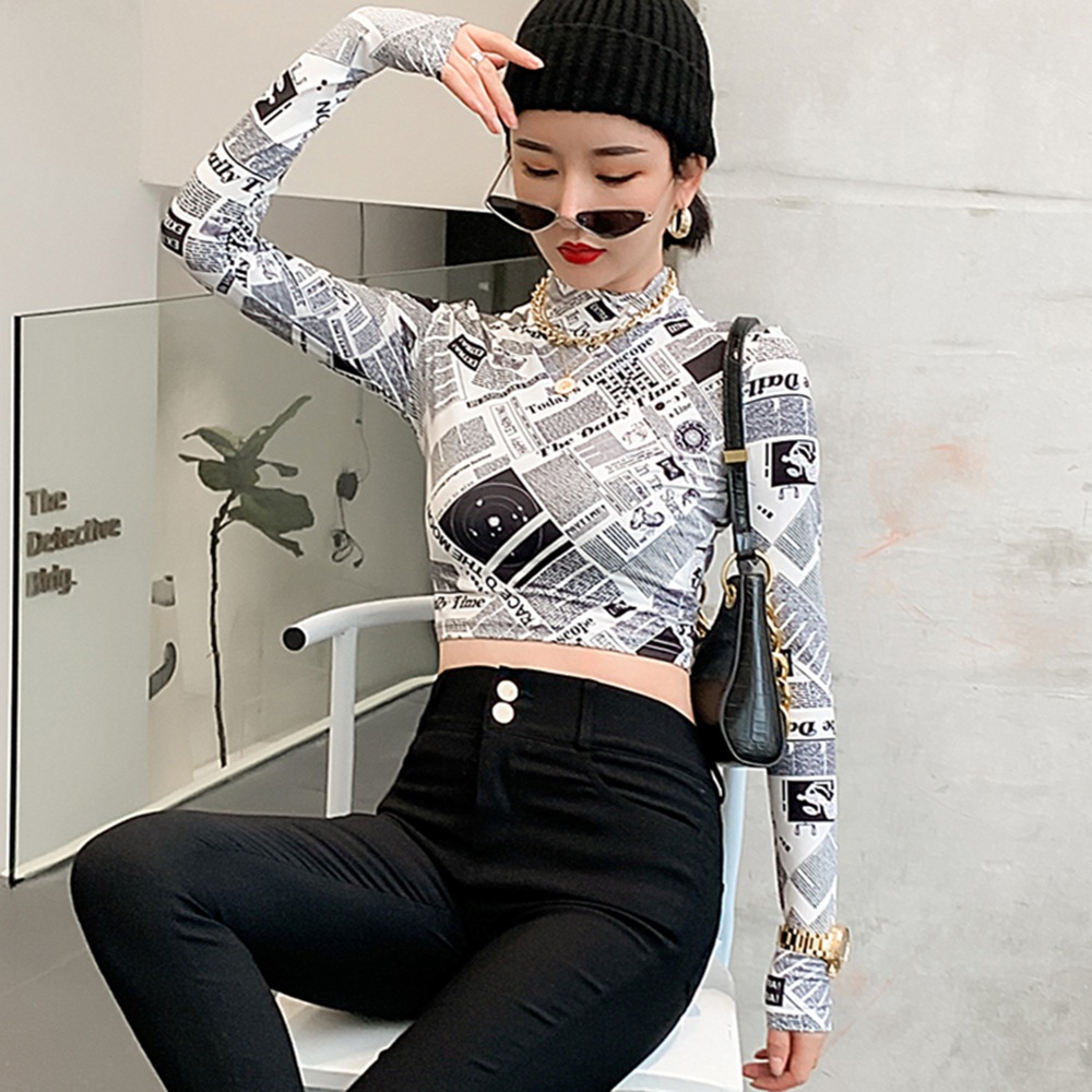 DUNEA Áo thun croptop tay dài cổ đứng thời trang trẻ trung dành cho nữ