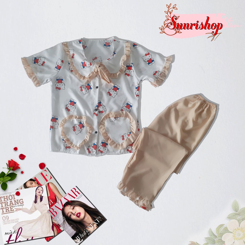 Đồ Ngủ Nữ, Đồ Bộ Mặc Nhà Nữ Hot Trend Sunri Shop - Pijama Kate Lụa Tiểu Thư Dễ Thương Tay Ngắn Quần Dài Vải Kate Lụa Mềm | BigBuy360 - bigbuy360.vn