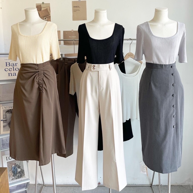 Áo montagut cổ vuông, bảng màu vintage chất mát