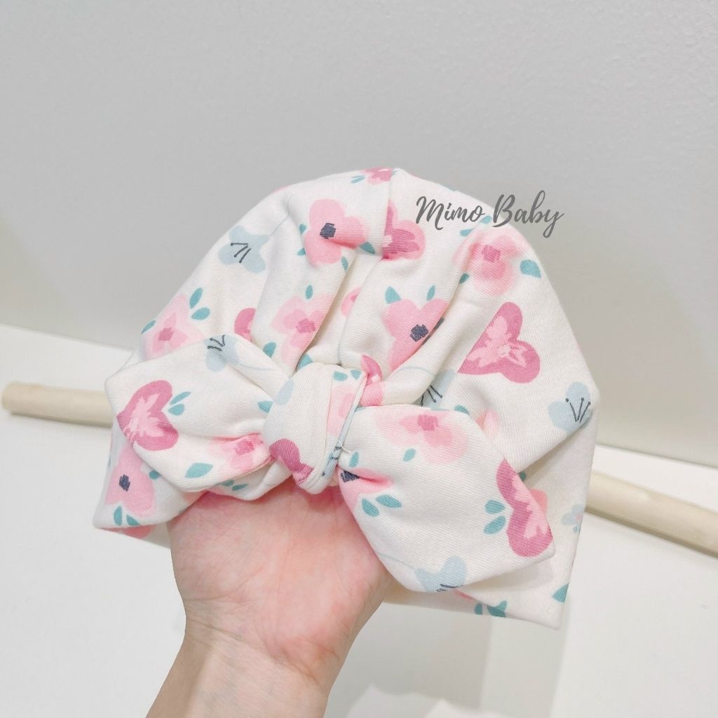 Mũ turban họa tiết hoa màu hồng tím vintage xinh xắn cho bé gái MTB165 Mimo Baby