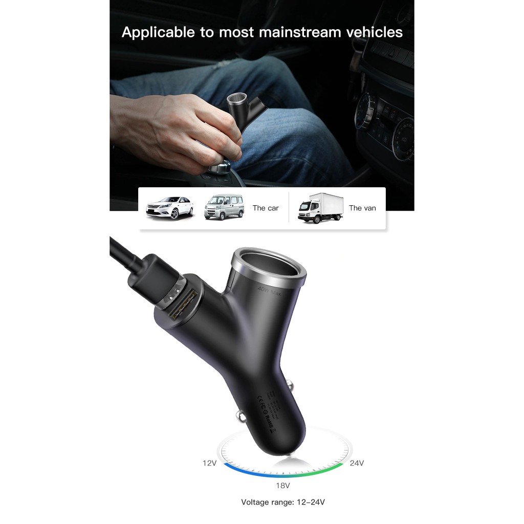 Tẩu sạc trên ô tô Baseus Y Type Car charger BSC-C16N