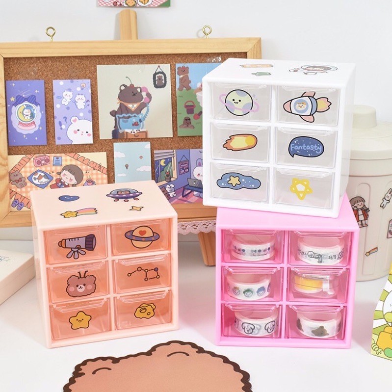 HỘP/TỦ ĐỂ ĐỒ MINI 6 NGĂN KÉO ĐỂ BÀN NHỎ XINH ❤️ SHOP TẶNG BẠN STICKER TRANG TRÍ.