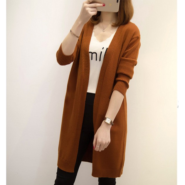 [MỚI VỀ] Áo Cardigan Dài Tay dáng dài mùa thu đông phong cách Hàn Quốc 2 màu đen và nâu vàng