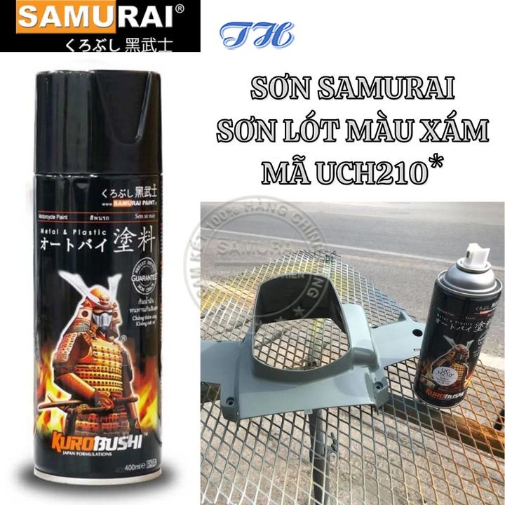 Sơn Xịt Samurai chuyên dùng cho xe máy sơn lót UCH210* màu xám chống cháy, chống rạn nứt, vòi xịt chống chảy