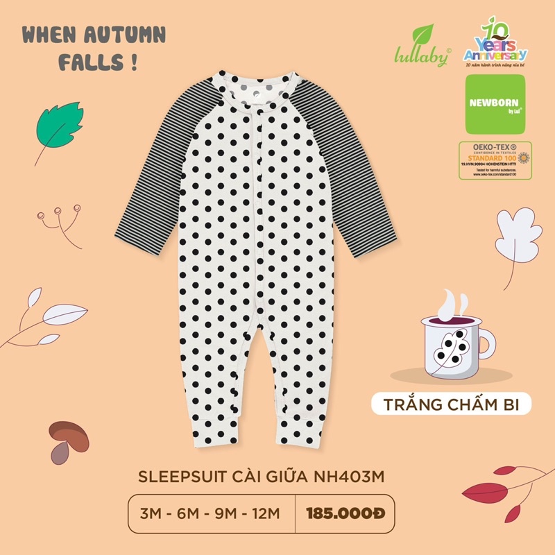 LULLABY - Body không tất Lullaby vải cotton/bamboo cho bé trai/bé gái từ sơ sinh đến 1 tuổi