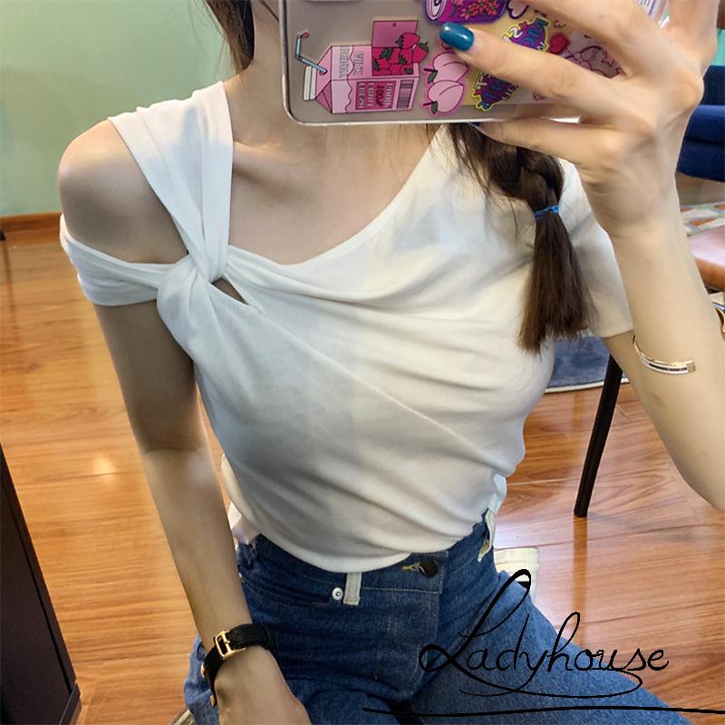 Áo Thun Tay Ngắn Hở Vai Thắt Nút Thời Trang Dành Cho Nữ