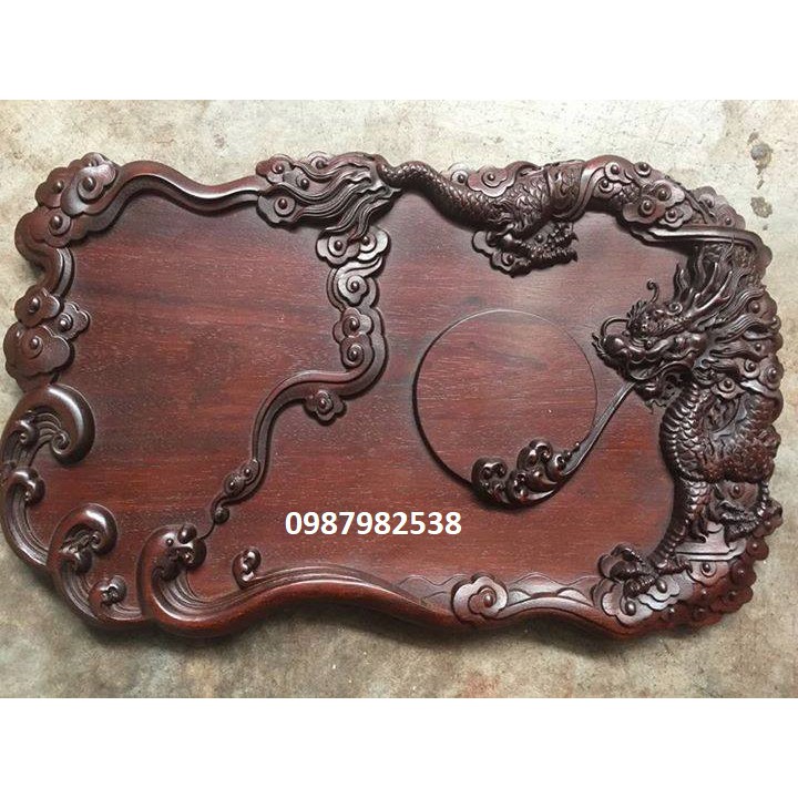 Khay trà gỗ gụ đục trạm Rồng