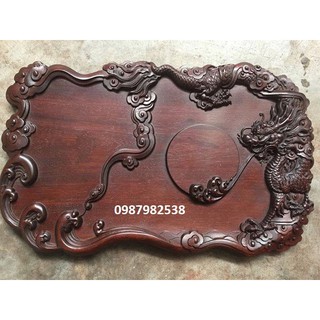 Khay trà gỗ gụ đục trạm Rồng