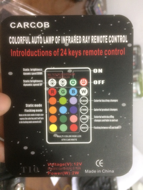 Đèn led demi T10 đổi màu theo remote ( kèm pin)