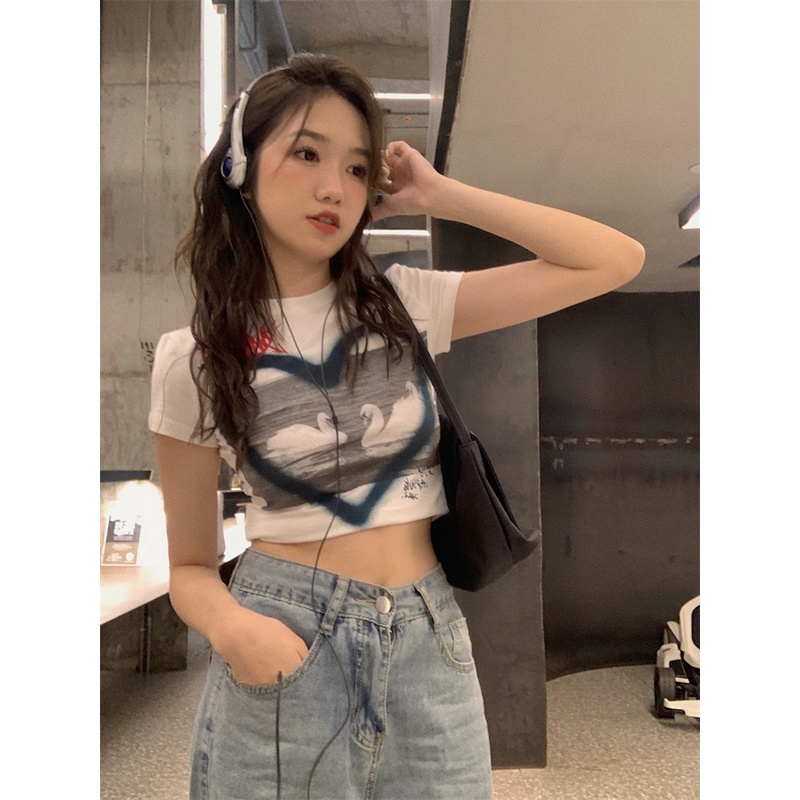 Áo Thun Tay Ngắn Cổ Tròn Dáng Ôm In Họa Tiết Thời Trang Cho Nữ