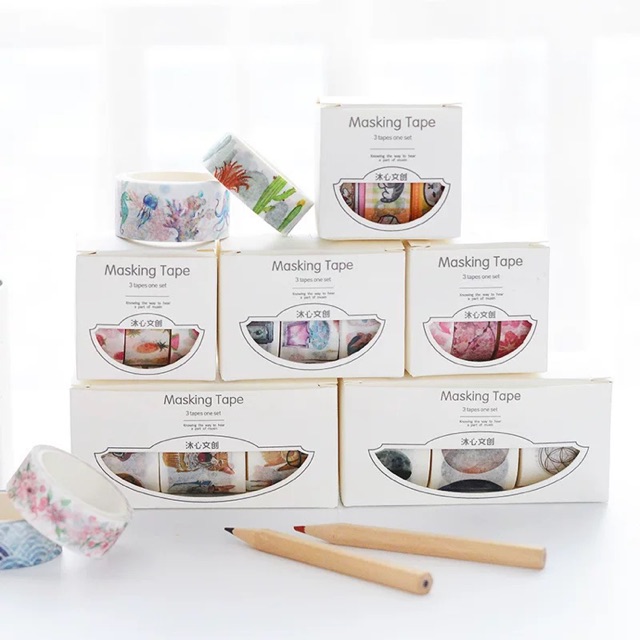 Set 3 cuộn washi tape mỗi cuộn dài 5m hoạ tiết