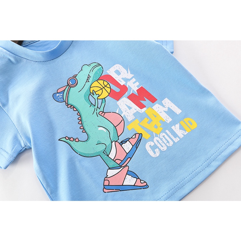 Boy phù hợp với bé quần áo cậu bé 0-4 tuổi mẫu boy phim hoạt hình khủng long T-shirt + quần short 2 mảnh bộ
