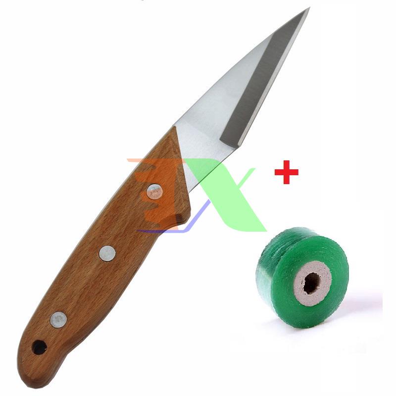 Combo Dao chiết, ghép cành, Dao ghép cành cán gỗ + Cuộn băng ghép cành BGC-3 tự dính 3cm