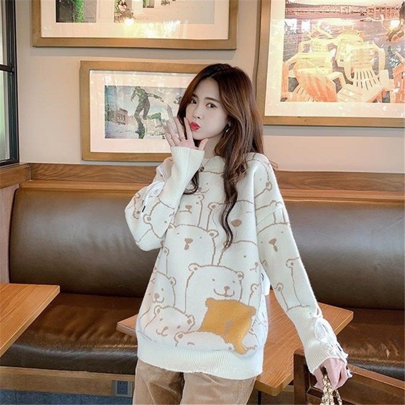 Áo Len Gấu Cổ Tay Dài Đan Dây Siêu Hot