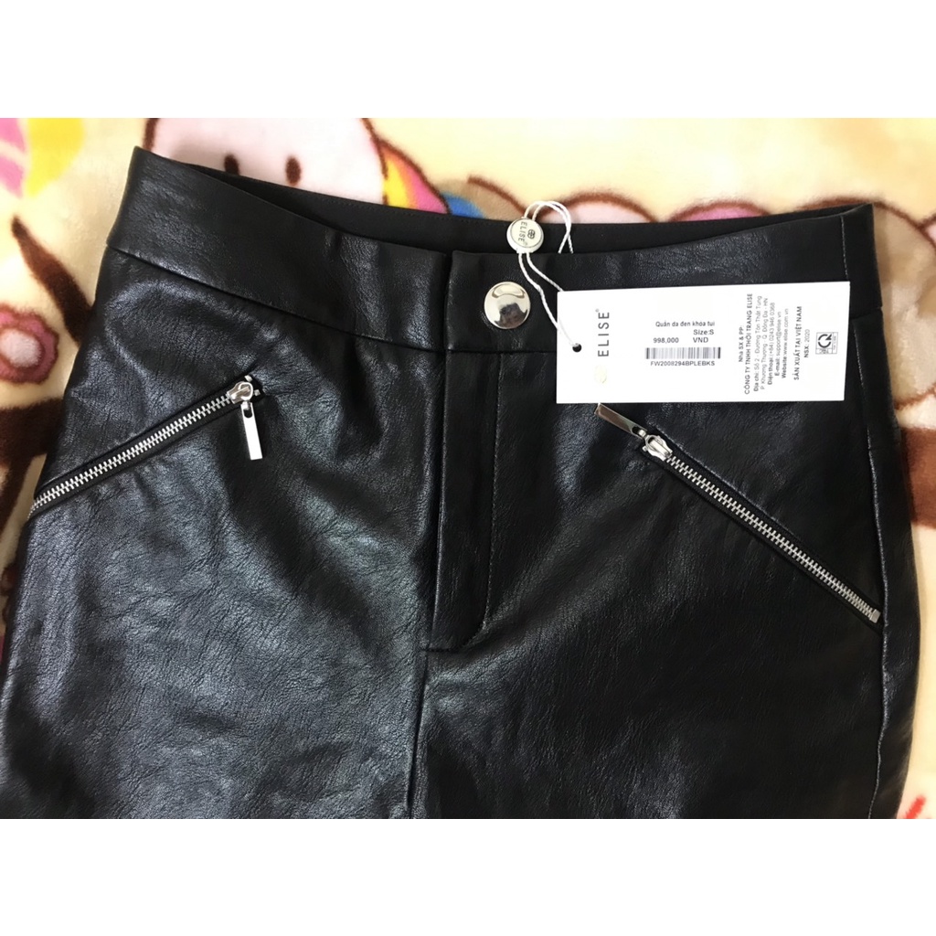 [Hiệu Elise] Quần da đen khóa túi thiết kế Elise FW2008294BPLEBK - có ảnh thật