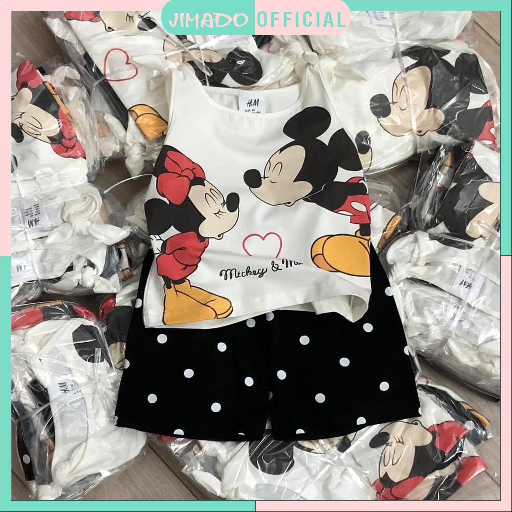 Bộ đồ bé gái sát nách buộc dây quần chấm bi đen hình mickey cho bé dễ thương JIMADO SF1982