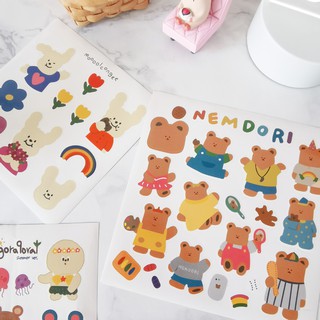 Sticker Dán Trang Trí Sổ, Đồ Dùng Động Vật Gấu, Thỏ, Cún Kiểu Hàn